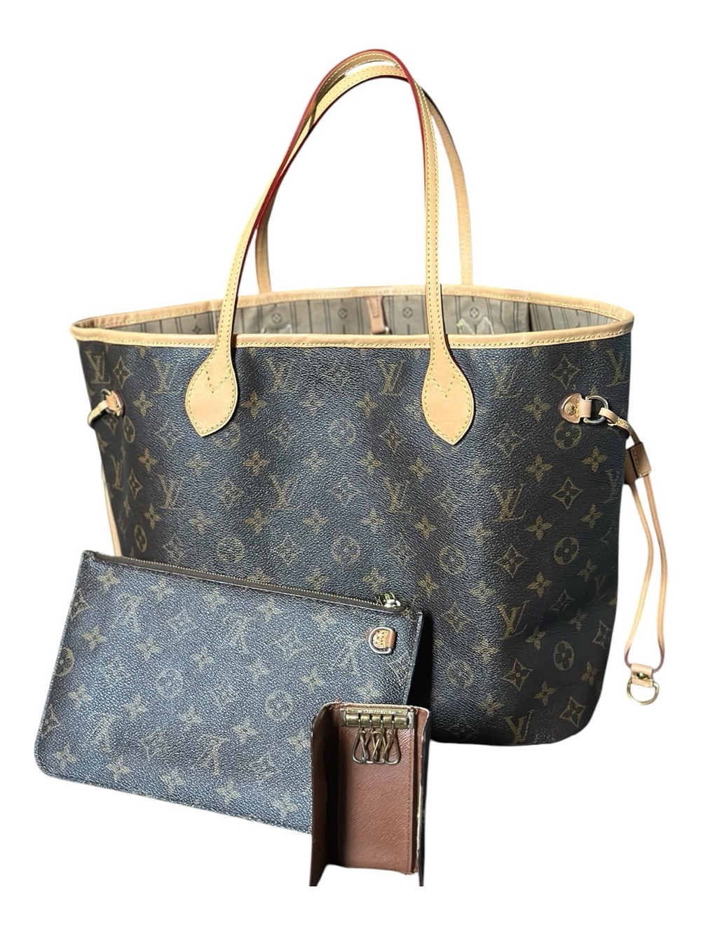 Louis Vuitton Monogram Neverfull Tote with Matching Pouch - Brown/Beige - Picture 2 of 8